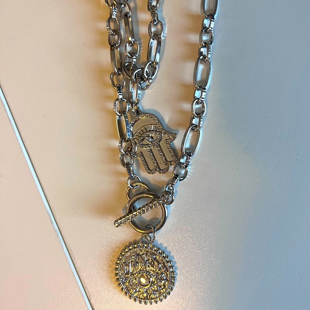 Layered Pave Hamsa Necklace